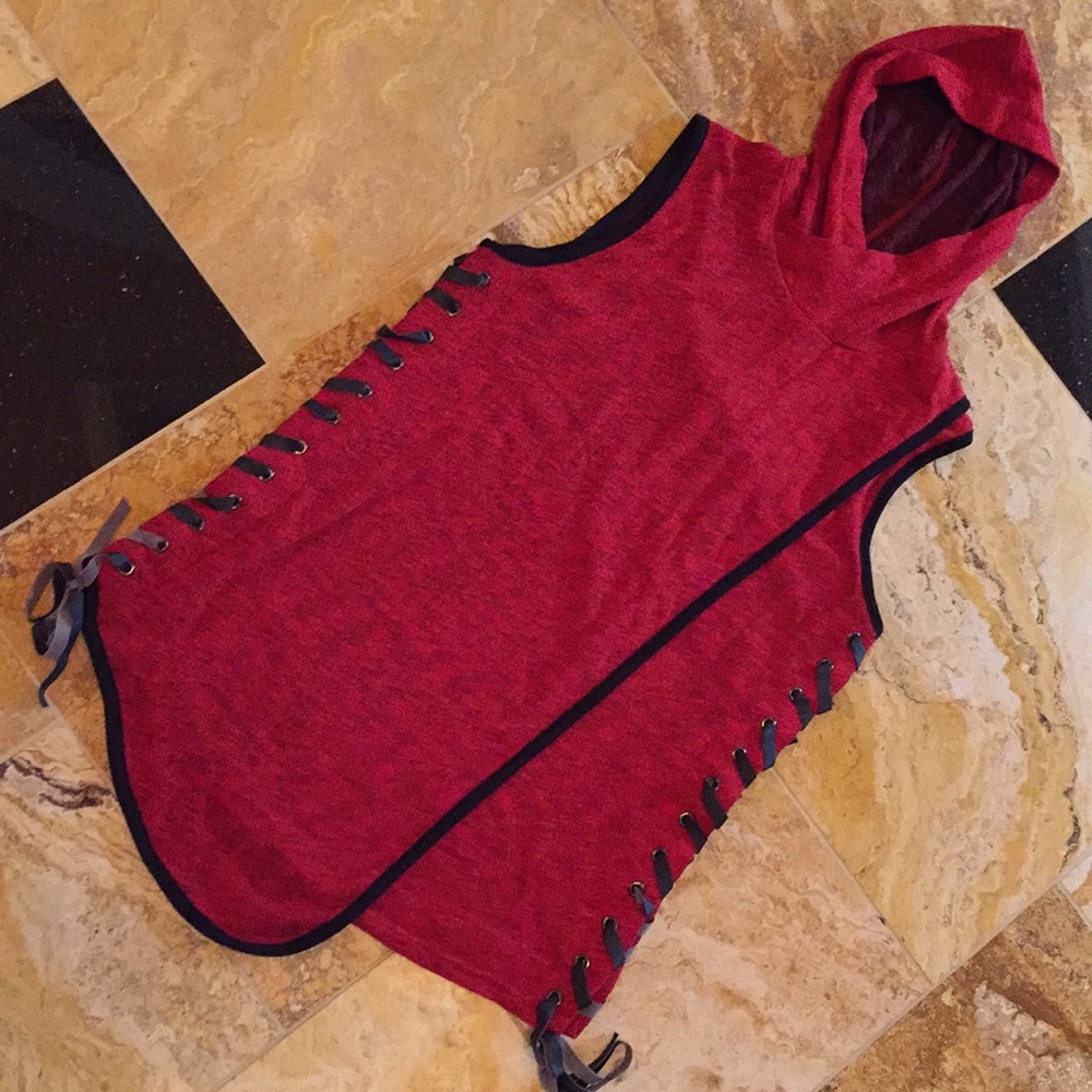 Hot Topic Quotations long red hoodie/vest/tunic